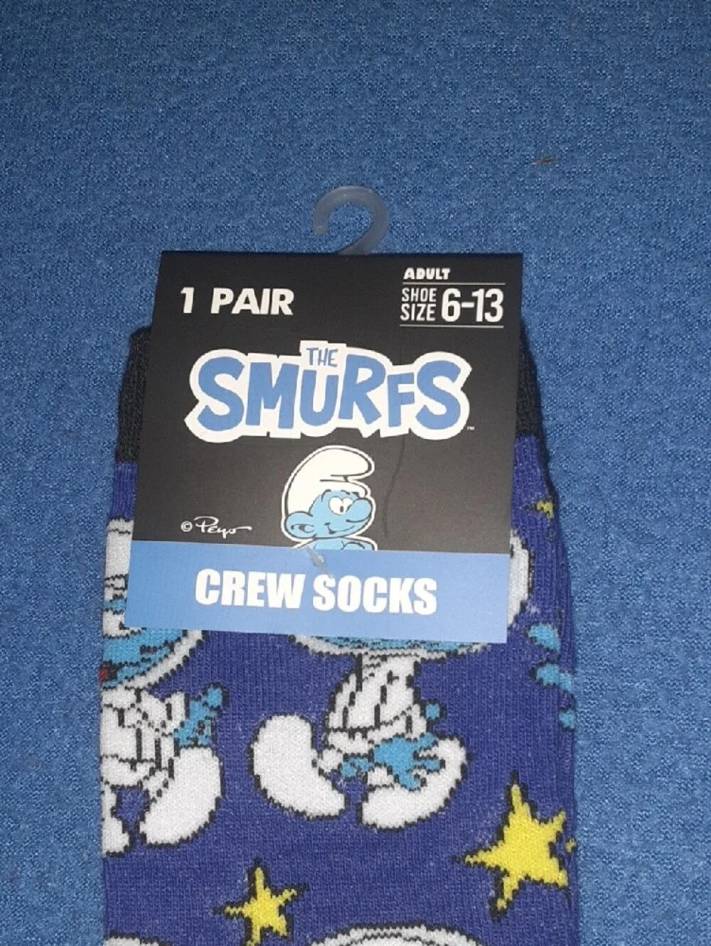 The Smurfs Men's Crew Socks - Purple Novelty Star Pattern